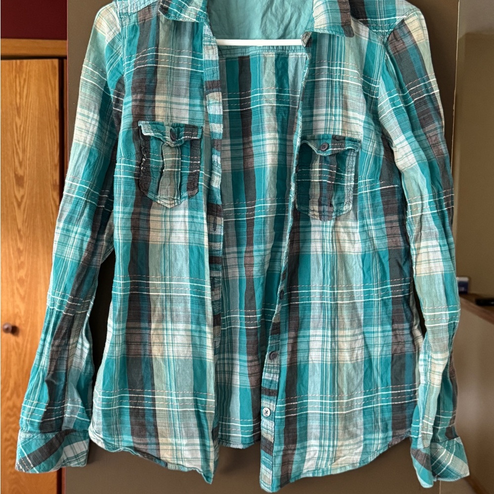 Maurices Turquoise Plaid Shirt